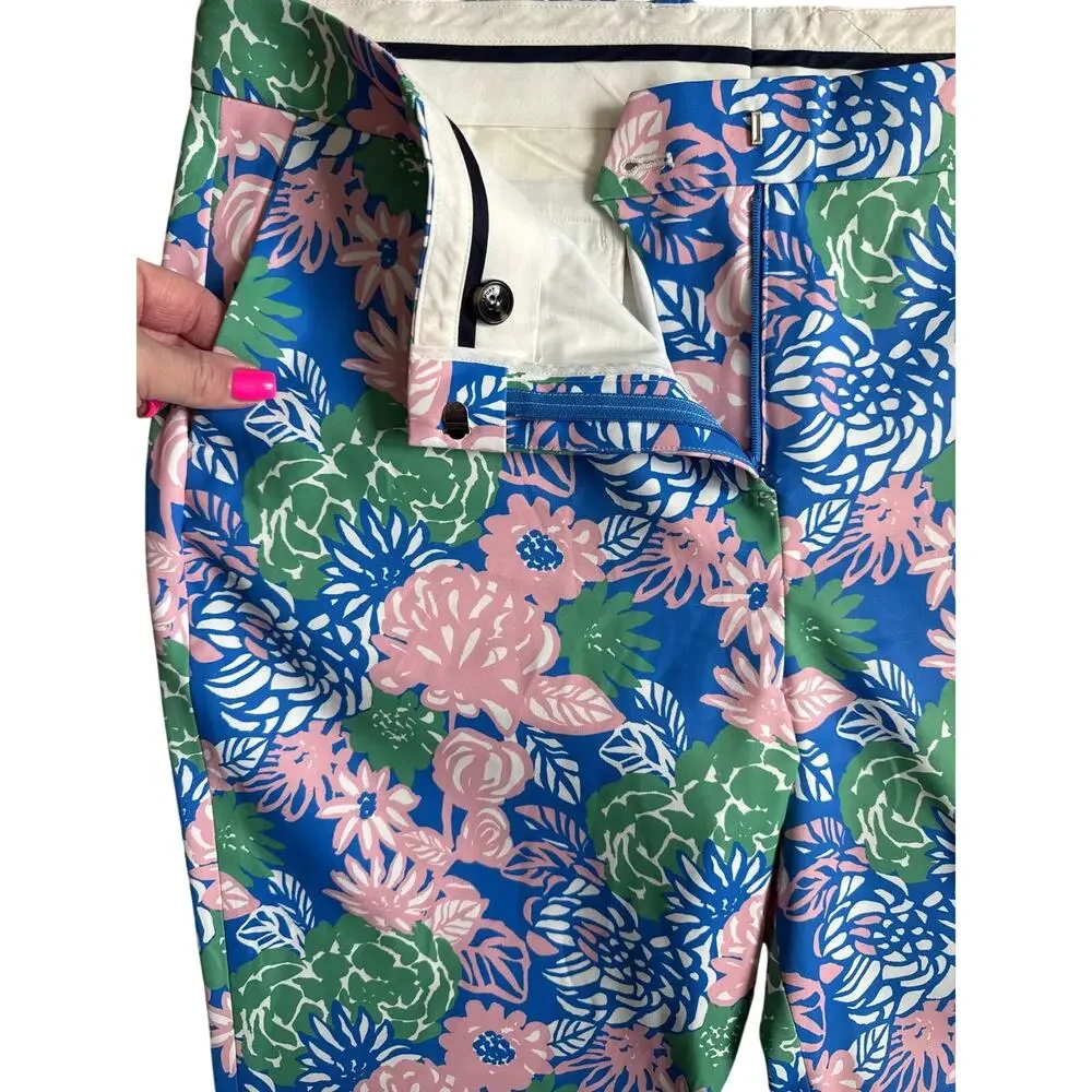 Tory Burch Plus Sport Ribbon Bouquet Printed Tech Twill Golf Pants Size 14